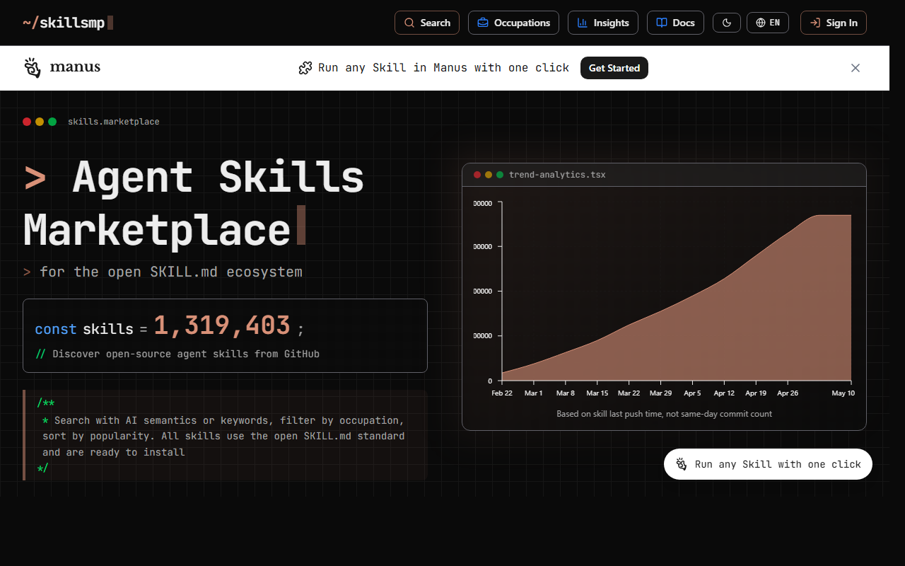 Screenshot of skillsmp.com